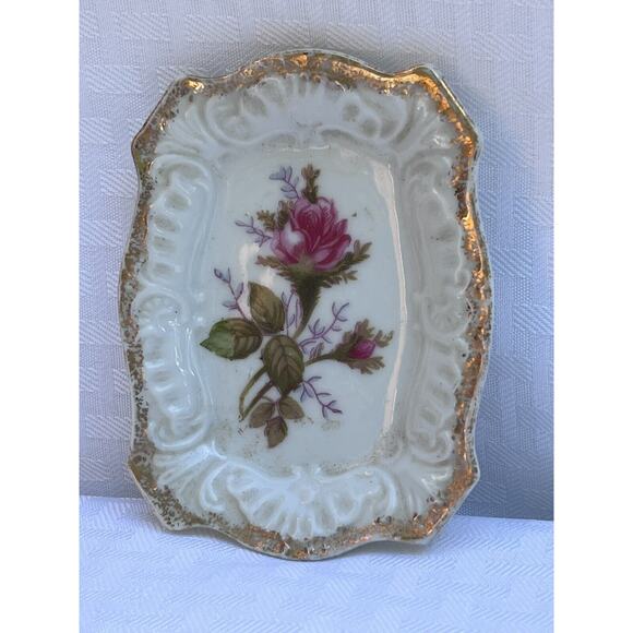 Vintage Del Mar Trinket Dish / Ashtray Gold Rose Floral Japan Art Porcelain - Picture 4 of 10